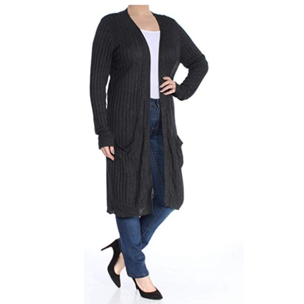 Joseph A. Charcoal Heather Gray Long Open Light Knit Cardigan Duster Size XL